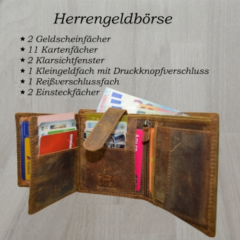flevado Vintage Wildleder Geldbörse Voll Leder Herren Portemonnaie Hochformat RFID Safe